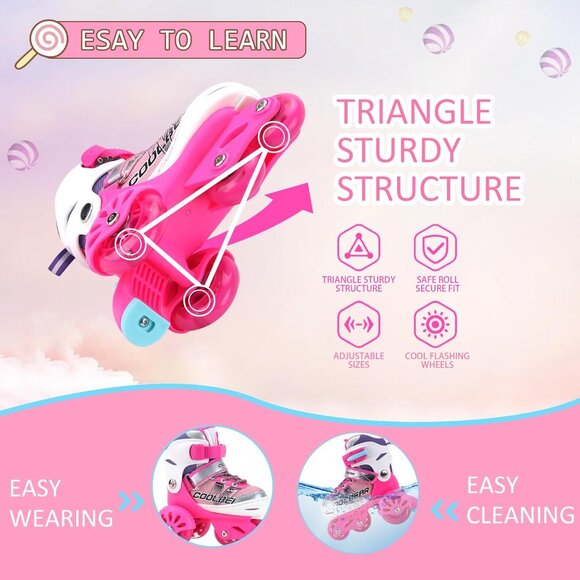 Sowume Kids Pink 1 Adjustable 8 Wheels Shine Safe And Fun Illuminating Skates - Picture 3 of 7